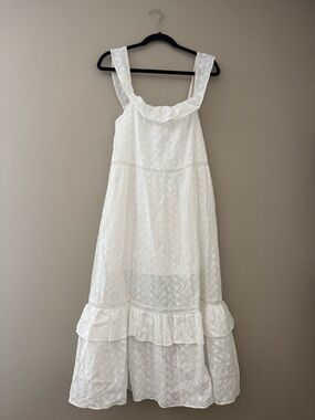 KOKO + MASON White Eyelet Cotton Ruffle Midi Dress Cottagecore Boho NWT M